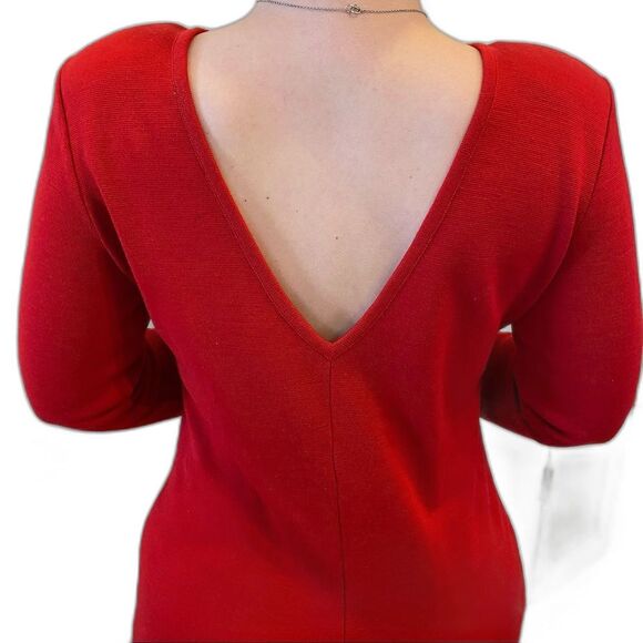 VTG Outlander Red Wool/blend Sheath Dress Deep Plunge Back Long Sleeves L NWT - Picture 3 of 10